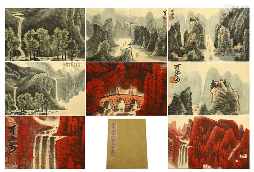 TWEENTY-TWO PAGES OF CHINESE ALBUM PAINTING OF MOUNTAIN VIEWS