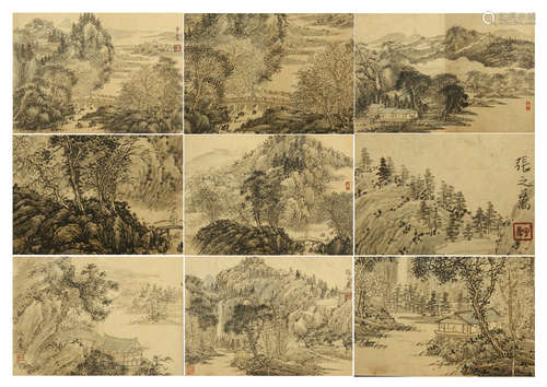 SIXTEEN PAGES OF CHINESE ALBUM PAINTING OF MOUNTIAN VIEWS