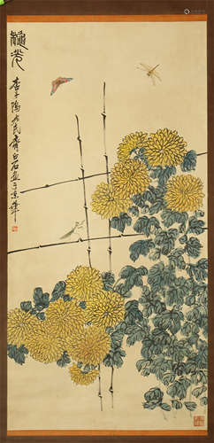 CHINESE SCROLL PAINTING OF BUTTERFLY AND FLOWER