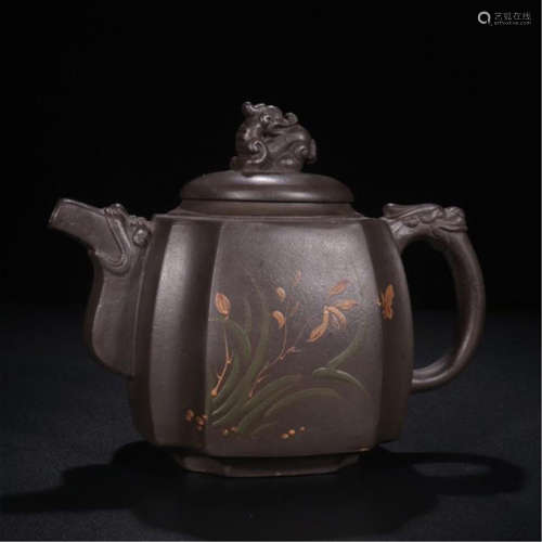 CHINESE COLOR PAINTED YIXING ZISHA CLAY TEA POT