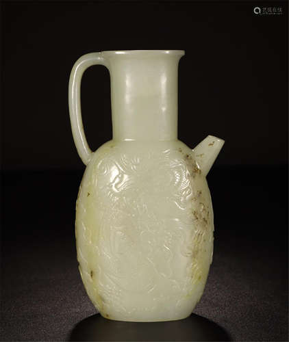 CHINESE WHITE JADE DRAGON FLATTEN KETTLE