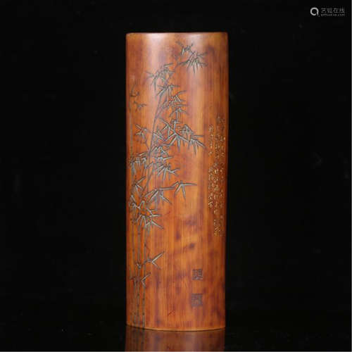 CHINESE BAMBOO CRAVED SCHOLAR'S ARM REST