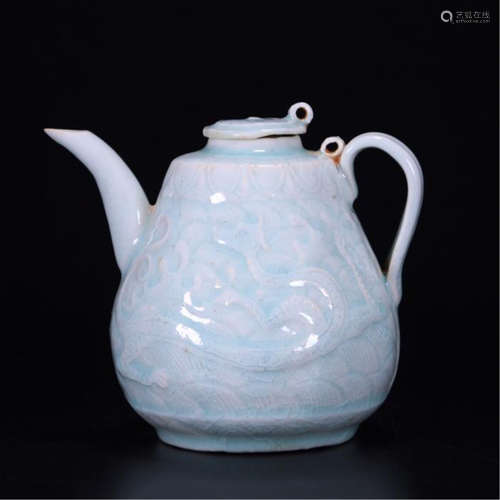 CHINESE PORCELAIN BLUE GLAZE LIDDED KETTLE