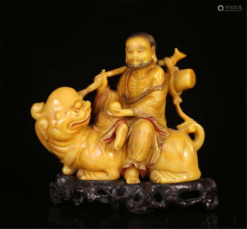 CHINESE SOAPSTONE LOHAN WITH TIGER TABLE ITEM