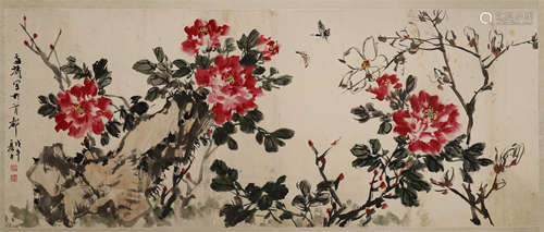 CHINESE SCROLL PAINTING OF BUTTERFLY AND FLOWER