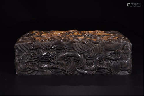 CHINESE HARDWOOD BOXWOOD ZITAN DRAGON LIDDED BOX