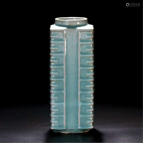 CHINESE PORCELAIN BLUE GLAZE CONG SQUARE VASE