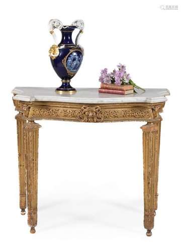 A George III giltwood console table, circa 1780, p…