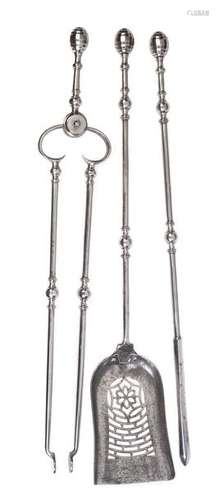 A set of George IV steel fire irons, circa 1825, c…