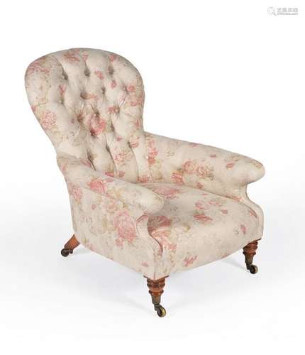 An early Victorian birch and upholstered armchair,…