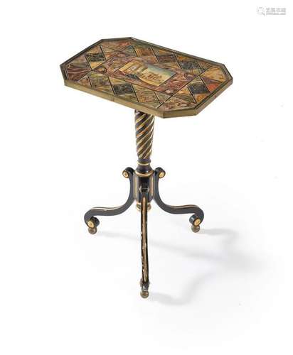 A Regency ebonised and parcel gilt tripod table, c…