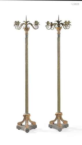 A pair of Regency painted and parcel gilt torchere…