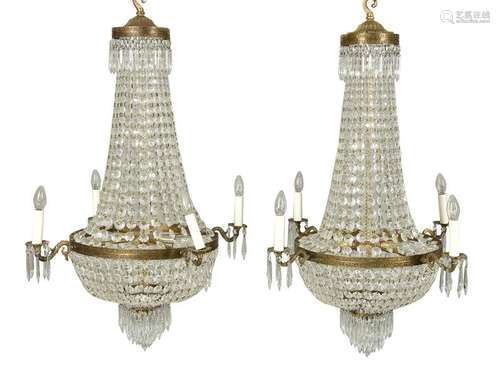 A pair of cut glass and gilt metal mounted four br…