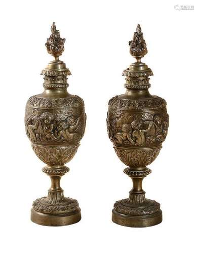 A pair of Continental gilt bronze models of urns i…