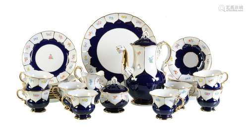 A Meissen blue ground and gilt 'B Form' part coffe…