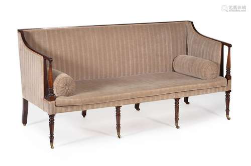 A George III mahogany sofa, circa 1800, the rectan…