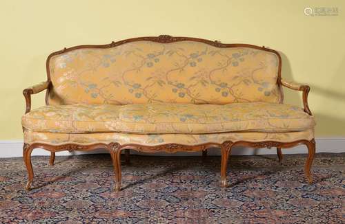 A Louis XV carved beech and upholstered sofa, circ…