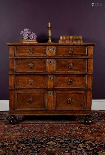 A Charles II oak chest of drawers, circa 1680, the…