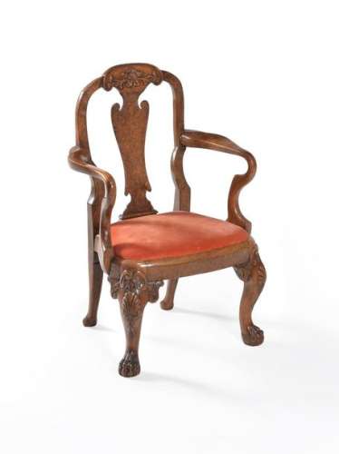 A walnut and burr walnut child's armchair, in Geor…