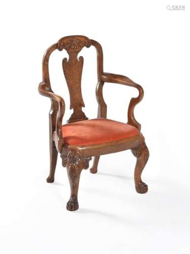 A walnut and burr walnut child's armchair, in Geor…