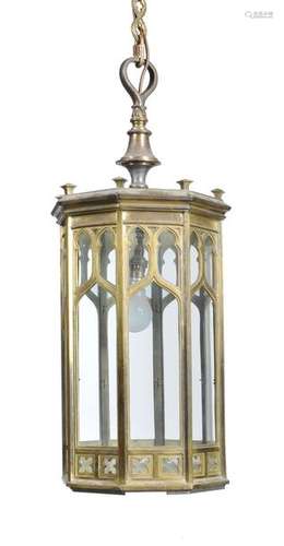 A Victorian gilt bronze and glazed hanging lantern…