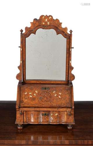 A Dutch walnut floral marquetry dressing mirror, m…