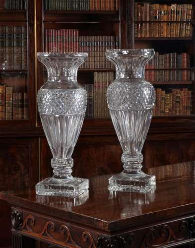 A matched pair of modern substantial cut glass bal…