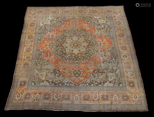 A Tabriz hadjijalili carpet, the burnt orange fiel…