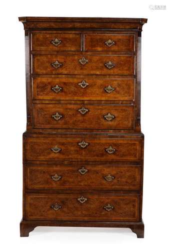 A George II walnut chest on chest, circa 1735, the…