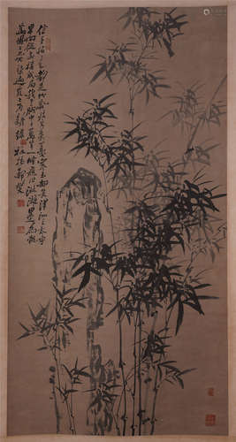 CHINESE SCROLL PAINTING OF BAMBOO AND ROCK