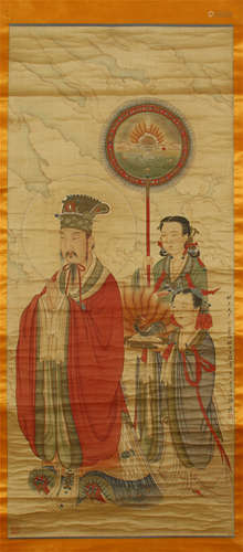 CHINESE SCROLL PAINTING OF MAN WITH BEAUTY