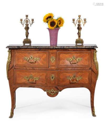 A Louis XV tulipwood and palisander serpentine com…