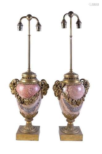 A pair of Continental gilt metal mounted jasper ta…