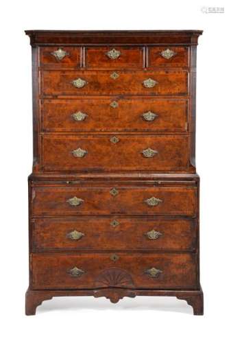 A George II burr walnut and feather banded chest o…