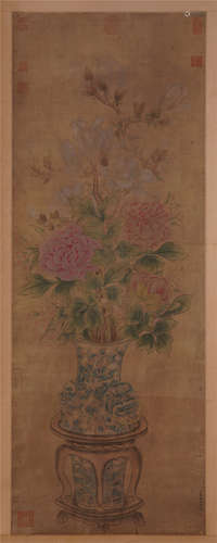 CHINESE SCROLL PAINTING OF FLOWER IN VASE