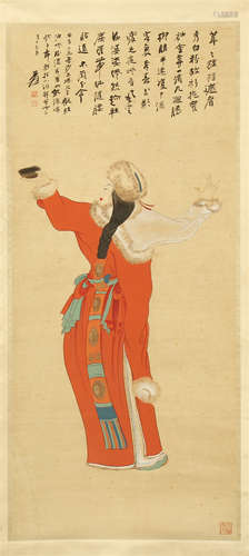 CHINESE SCROLL PAINTING OF BEAUTY WITH CALLIGRAPHY