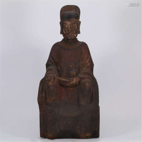 CHINESE COLOR PAINTED WOOD SEATED OFFICIAL