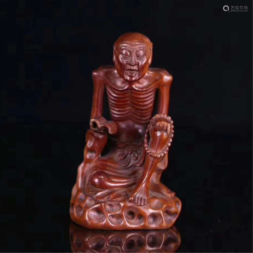 CHINESE BOXWOOD SEATED LOHAN