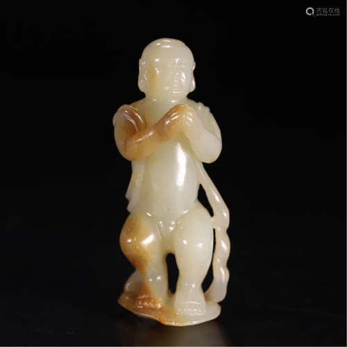 CHINESE NEPHRITE JADE BOY WITH LOTUS