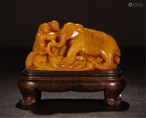 CHINESE TIANHUANG STONE BOY AND ELEPHANT TABLE ITEM