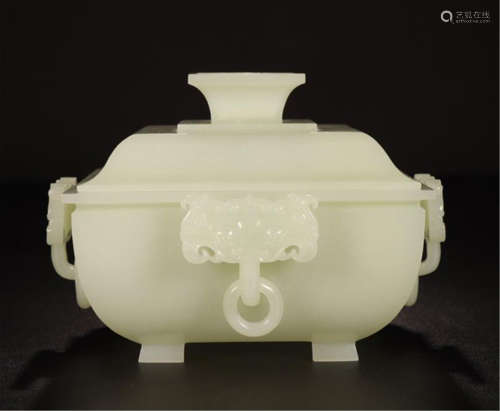 CHINESE WHITE JADE LIDDED SQURAE CENSER