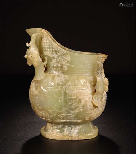 CHINESE ANCIENT JADE BEAST JUE CUP