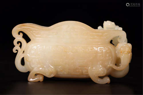 CHINESE NEPHRITE JADE BEAST JUE CUP