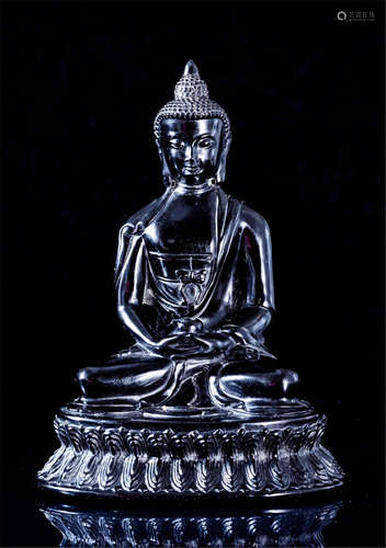 CHINESE BLACK STONE SEATED BUDDHA