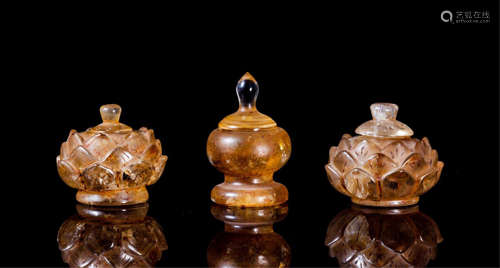 THREE CHINESE TEA ROCK CRYSTAL LIDDED CENSER