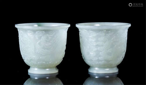 CHINESE JADE DRAGON PHOENIX CUPS