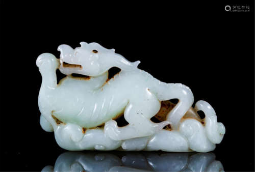 CHINESE WHITE JADE DRAGON TABLE ITEM