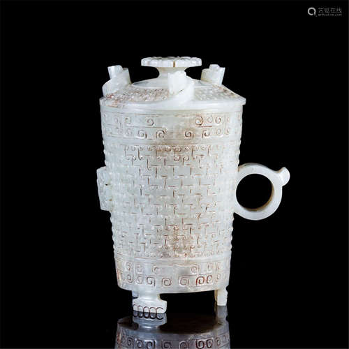 CHINESE WHITE JADE LIDDED CUP