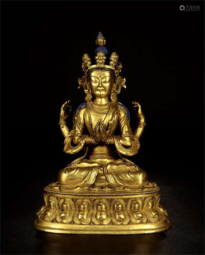 CHINESE GILT BRONZE SEATED GUANYIN