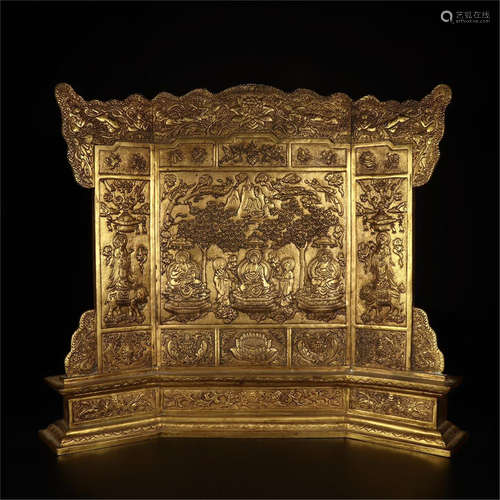 CHINESE GILT BRONZE SEATED BUDDHA TABLE SCREEN